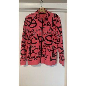 BCBGMAXAZRIA hot pink black studded GRAFFITI Logo Full Zip jacket Sz XL vintage